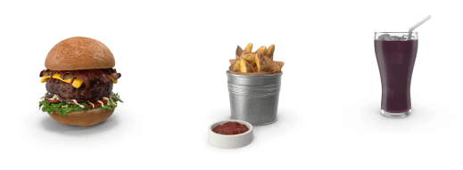 Burger, fries, and a drink